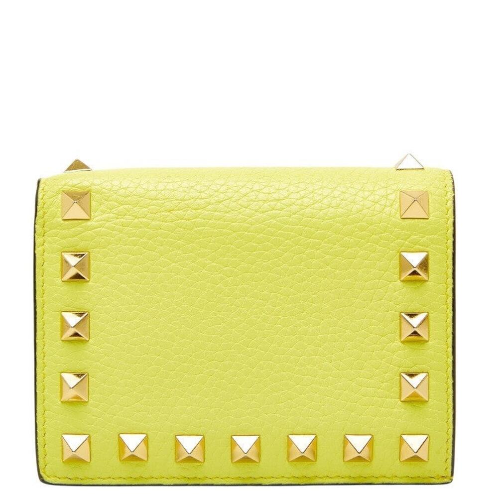Valentino Leather Rockstud Bifold Wallet Yellow